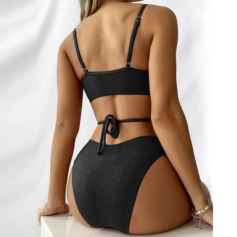 Criss-Cross Wrap Bikini Set – Ribbed Two-Piece Swimsuit