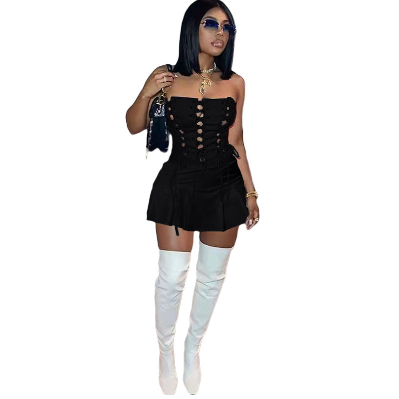 The Crisscross Eyelet Cutout Mini Dress