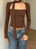 Square Neck Halter Scarf Tie Crop Top