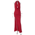 Cowl Halter Neck Ruched High Slit Backless Maxi Dress