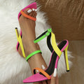 Neon Color-Block Multi-Strap Stiletto Sandal | Open Toe, Ankle Buckle & Super High Heel