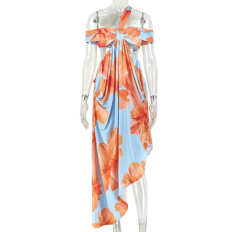 Sunset Mirage One-Shoulder Twist Knot Cutout Draped Maxi Dress