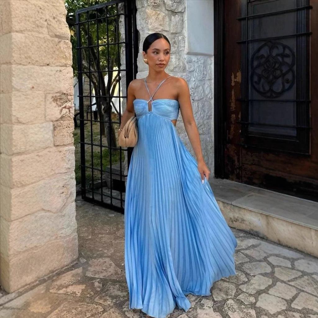 The Pleated Escape Flowing Maxi Dress