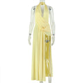 Backless Casual Women Pleated Halter Sexy Hip Home V neck Solid Color Dress
