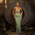 Strapless Sweetheart Cutout Ruched Maxi Dress with Gold Hardware