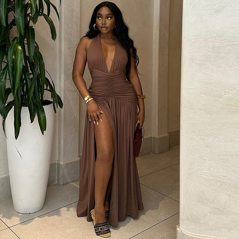 The Cocoa Soirée Halter Maxi Dress