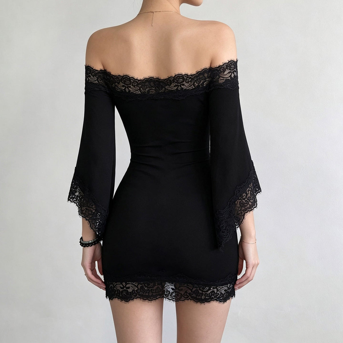 The Noir Romance Lace-Trim Mini Dress