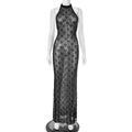 The Midnight Lace Halter Maxi Dress