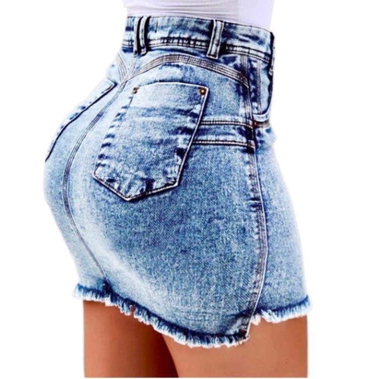 Raw Hem Acid Wash High Waist Ripped Denim Shorts