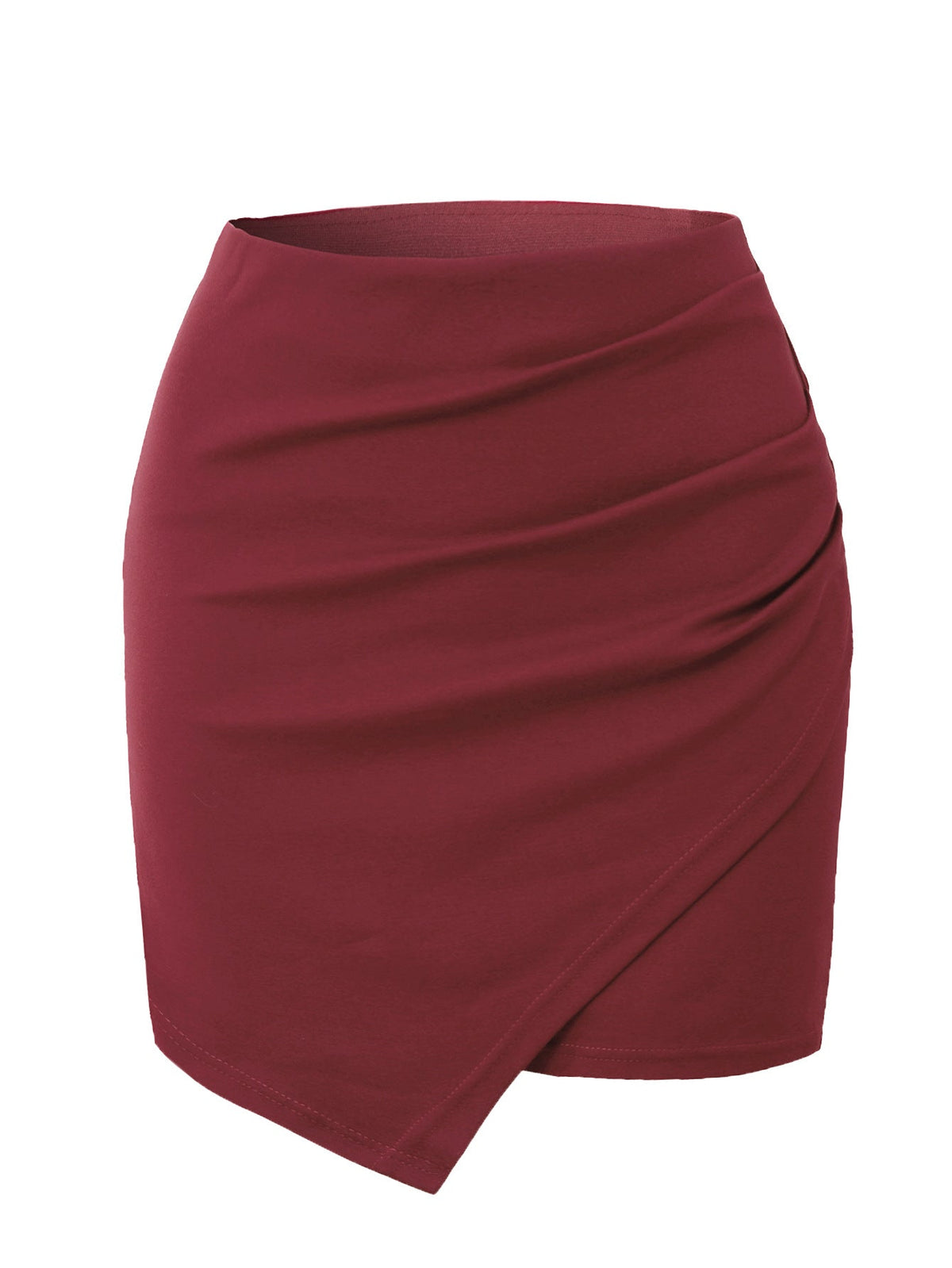Wrap Front Asymmetric Hem High-Waist Pencil Mini Skirt