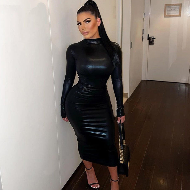 The Noir Faux Leather Slimming Maxi Dress