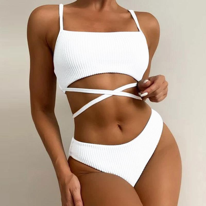 Criss-Cross Wrap Bikini Set – Ribbed Two-Piece Swimsuit