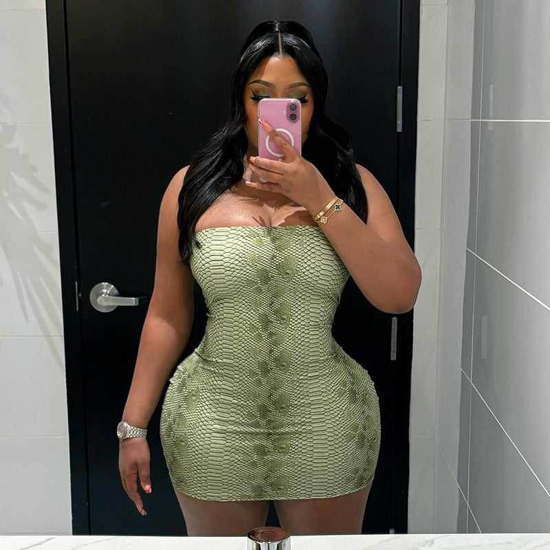 Snakeskin Print Strapless Bodycon Mini Dress | Tube Top Slim Fit