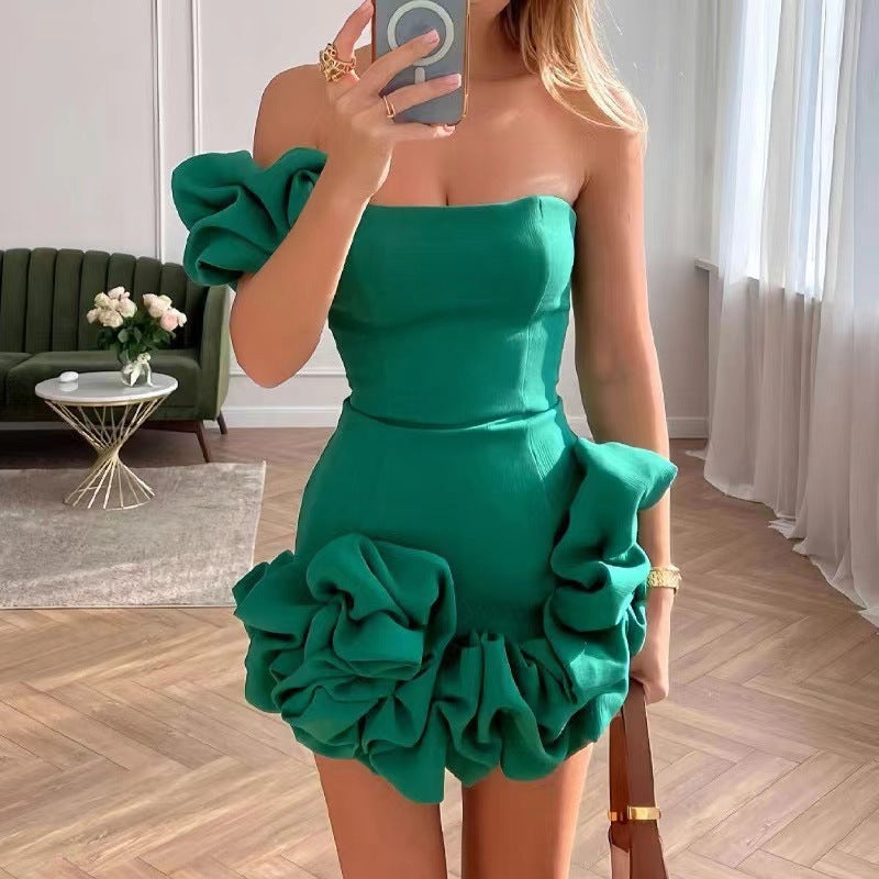 The Bud Bloom One-Shoulder Ruffle Dress