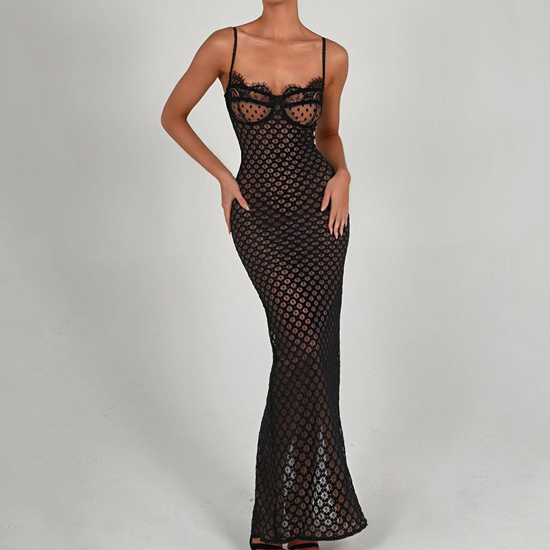 The Après Dark Lace Suspender Maxi Dress