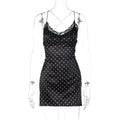 Polka Dot Satin Lace Trim Slip Mini Dress