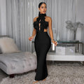 3D Floral Halter Neck Cutout Backless Bodycon Maxi Dress