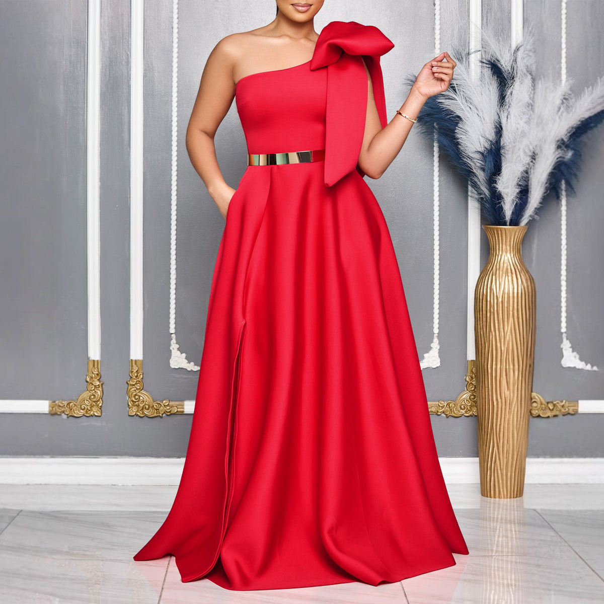 The Bow Society One-Shoulder Maxi Dress