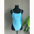 Sky Blue Ruched Waist One-Piece Swimsuit | Gold Coin Strap Hardware, Scoop Neck & High-Cut Leg — Côte d’Azur Resort Luxe