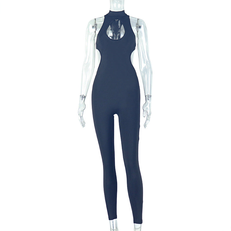 Sleeveless Cutout Jumpsuit | Mock Neck, Side Cutouts & Full-Length Fitted Legs