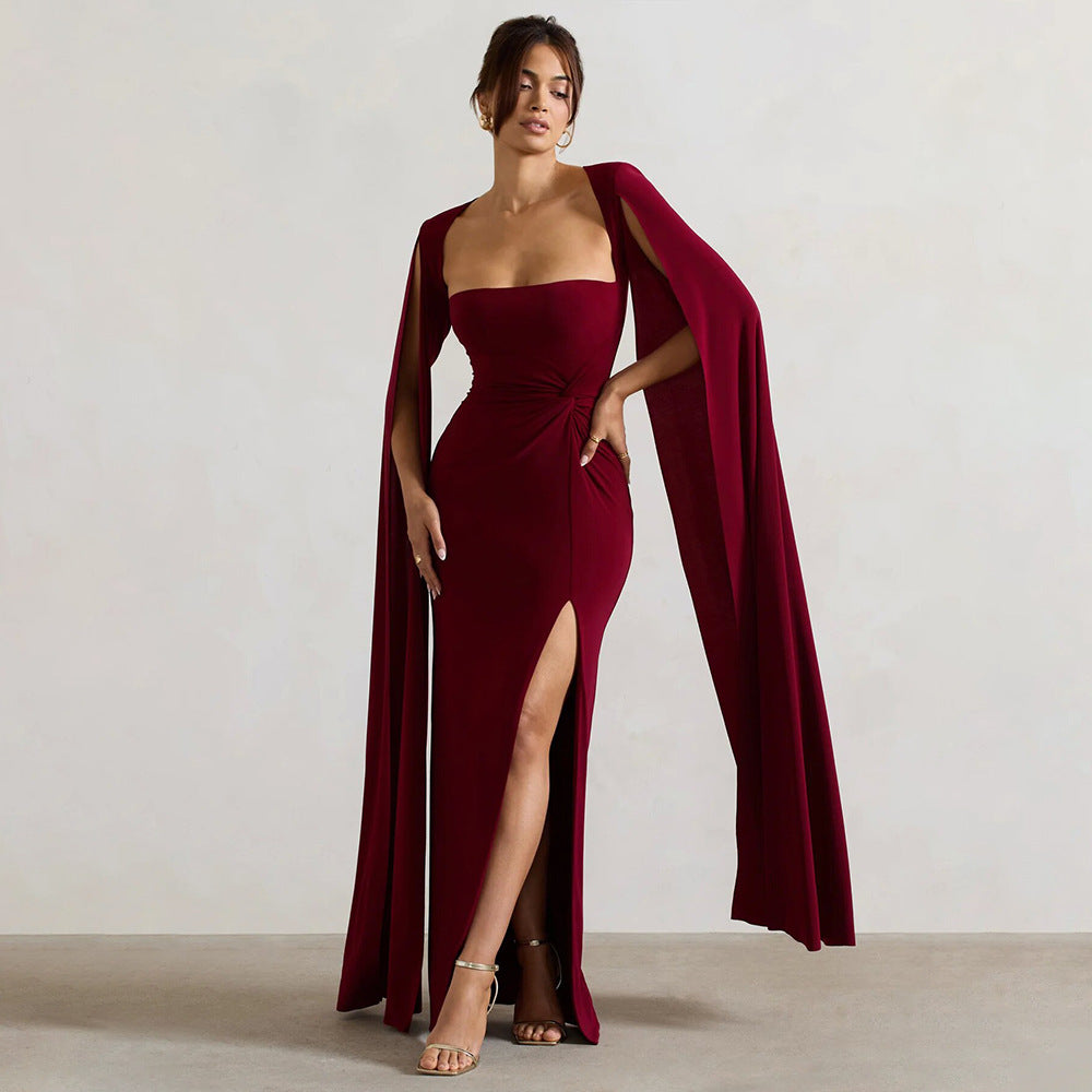 The Sculpted Square Neck Slit Maxi Dress