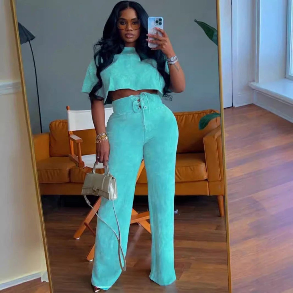 The Leisure Poise Crop Top & Lace-Up Pants Set