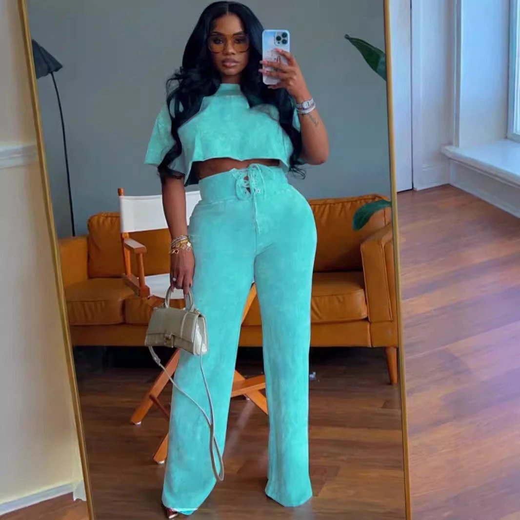 The Leisure Poise Crop Top & Lace-Up Pants Set