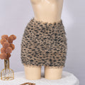 Leopard Print Shaggy Textured Fringe Elastic Waist Mini Skirt