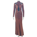 Cocktail Women Solid Color Close Fitting Curve Hip Design Sexy Bandeau Long Sleeve Dress