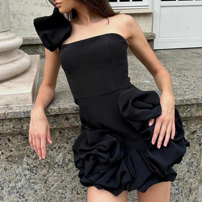 The Bud Bloom One-Shoulder Ruffle Dress