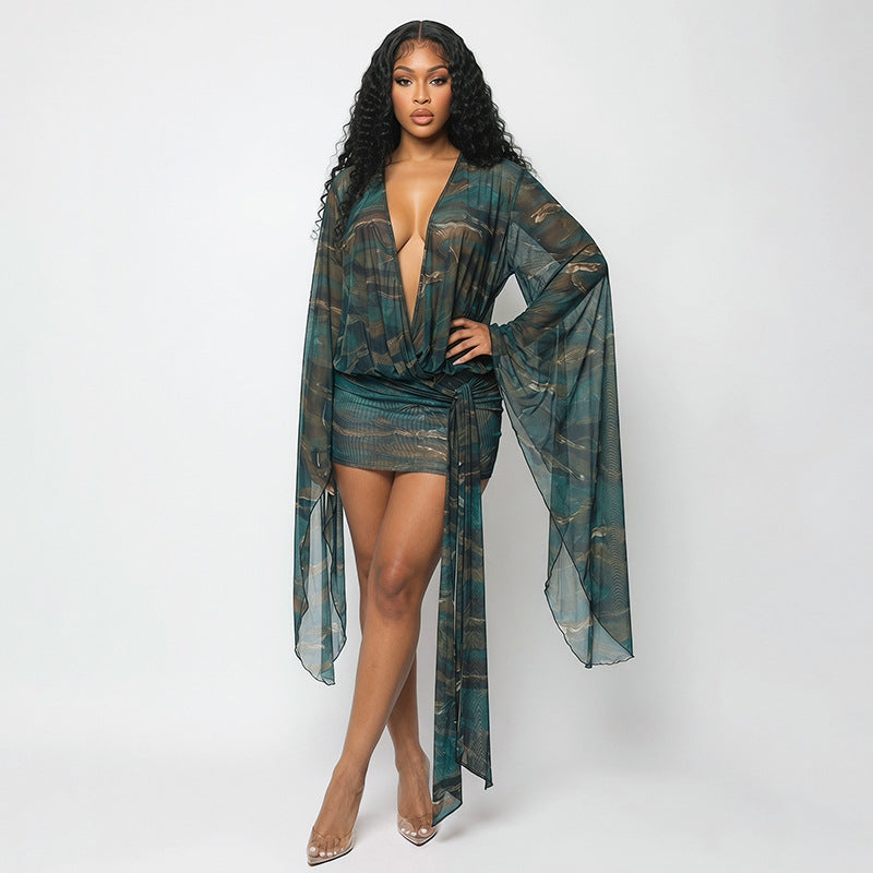 The Afterhours Muse Plunge Mesh Mini Dress