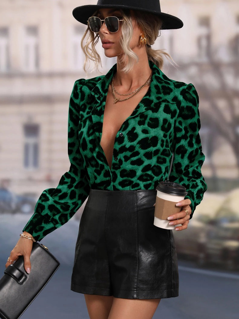 Leopard Print Satin Shirt | Women's Elegant Long Sleeve Top