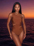 One-Shoulder Wrap Ruched Cutout One-Piece Swimsuit | Asymmetric & Sculptural