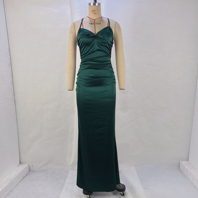 The Sleek Sheath Backless Lace-Up Maxi Dress