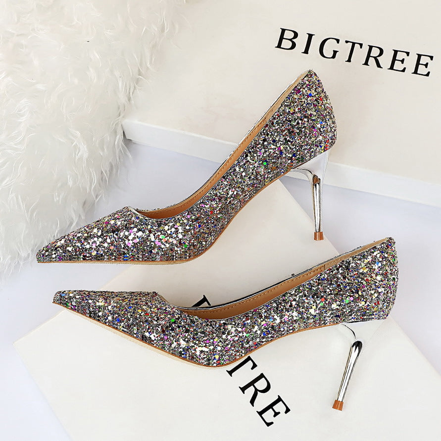 Glitter Sequin Pointed-Toe Stiletto Pump | 7cm Slim Heel & Going-Out Luxe