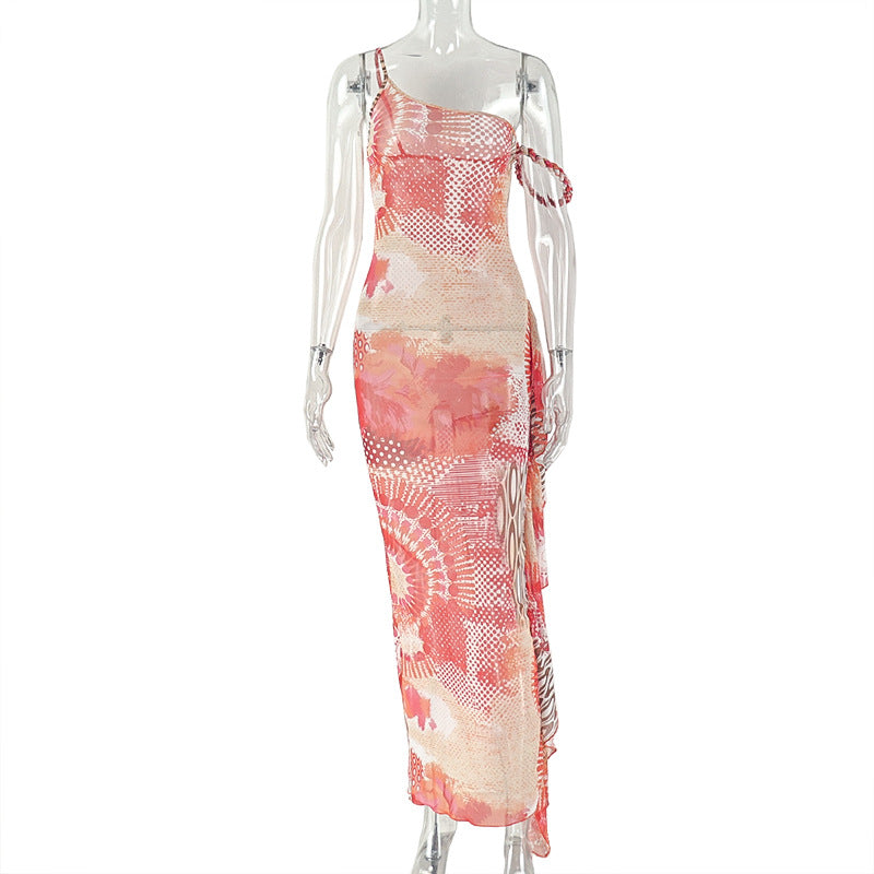 The Champagne Plans Ruffled One-Shoulder Maxi Dress