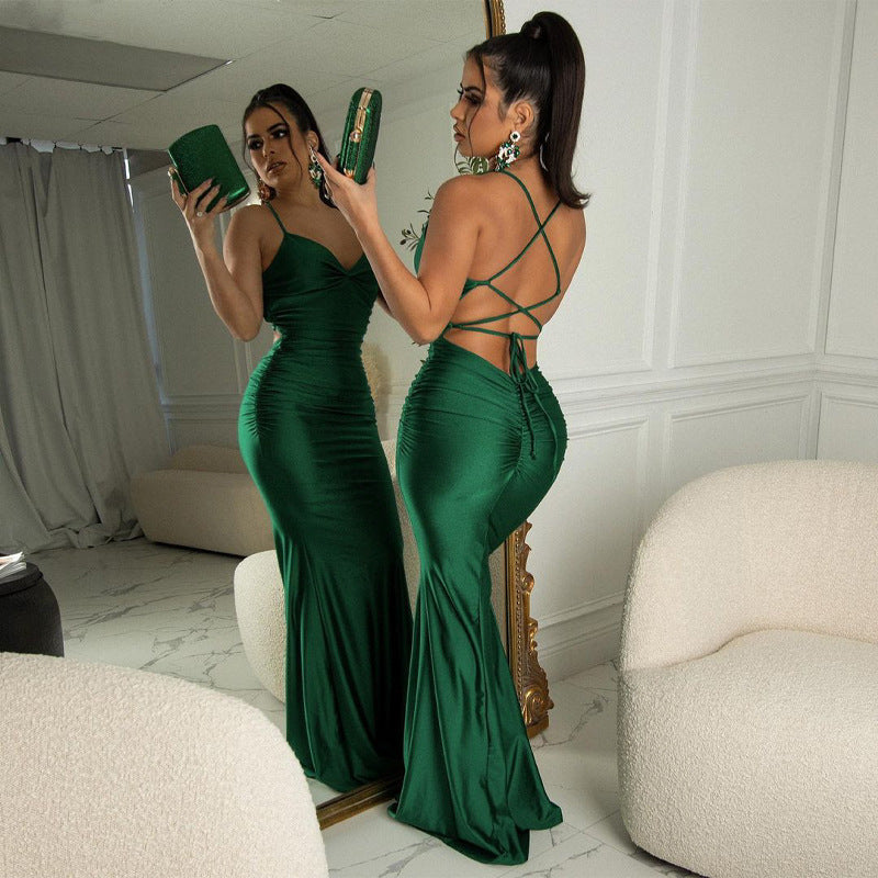 The Sleek Sheath Backless Lace-Up Maxi Dress