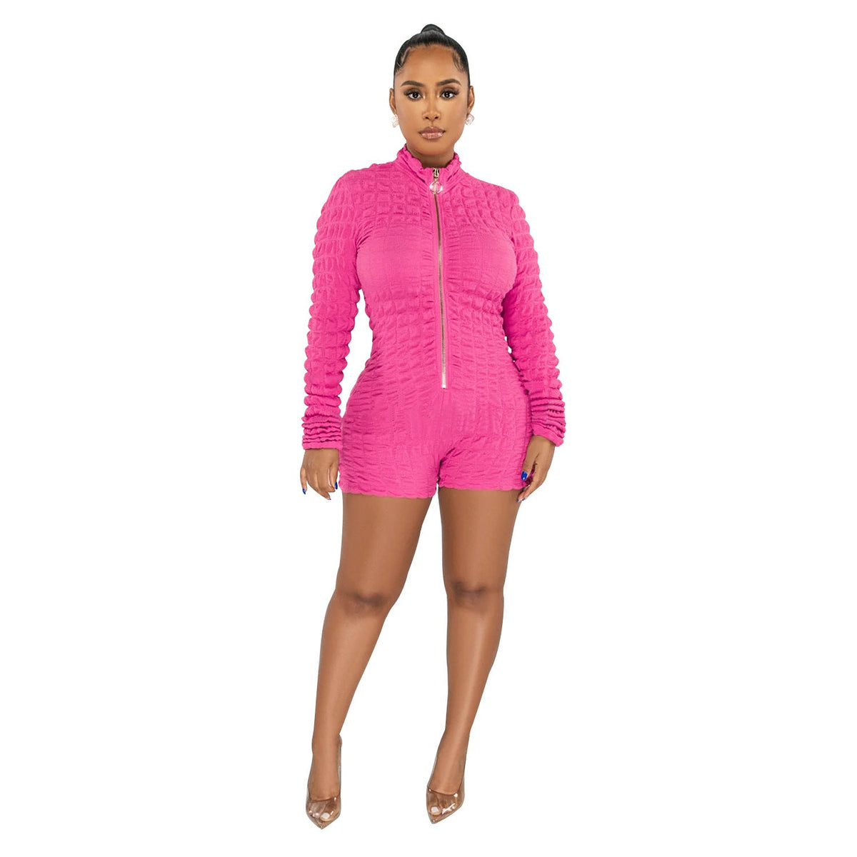 The Texture Crush Zip-Front Romper