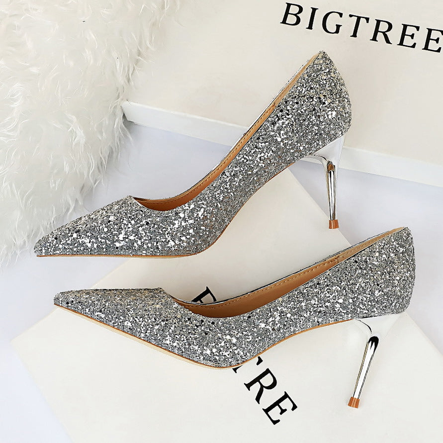 Glitter Sequin Pointed-Toe Stiletto Pump | 7cm Slim Heel & Going-Out Luxe