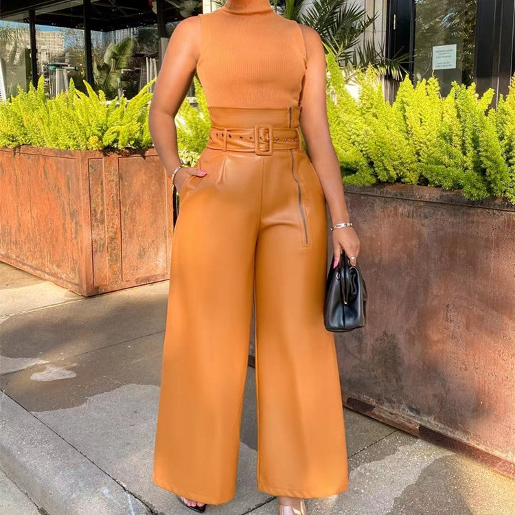 The High Waist Faux Leather Wide Leg Pants