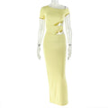 Asymmetric One-Shoulder Wrap Cutout Midriff Window Slim-Fit Bodycon Maxi Dress