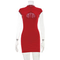 Mock Collar Button Placket Keyhole Cutout Cap Sleeve Ruched Bodycon Mini Dress
