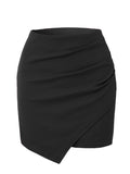 Wrap Front Asymmetric Hem High-Waist Pencil Mini Skirt