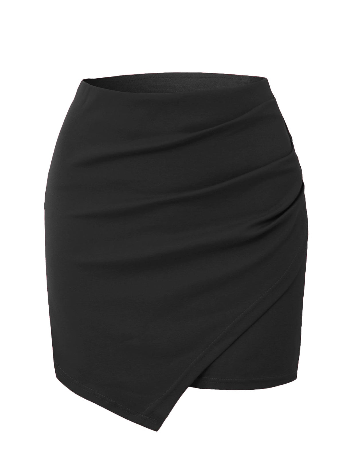 Wrap Front Asymmetric Hem High-Waist Pencil Mini Skirt