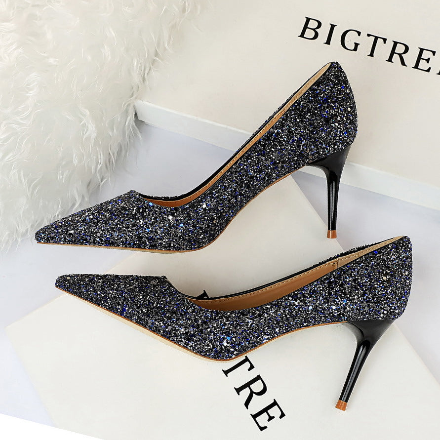 Glitter Sequin Pointed-Toe Stiletto Pump | 7cm Slim Heel & Going-Out Luxe