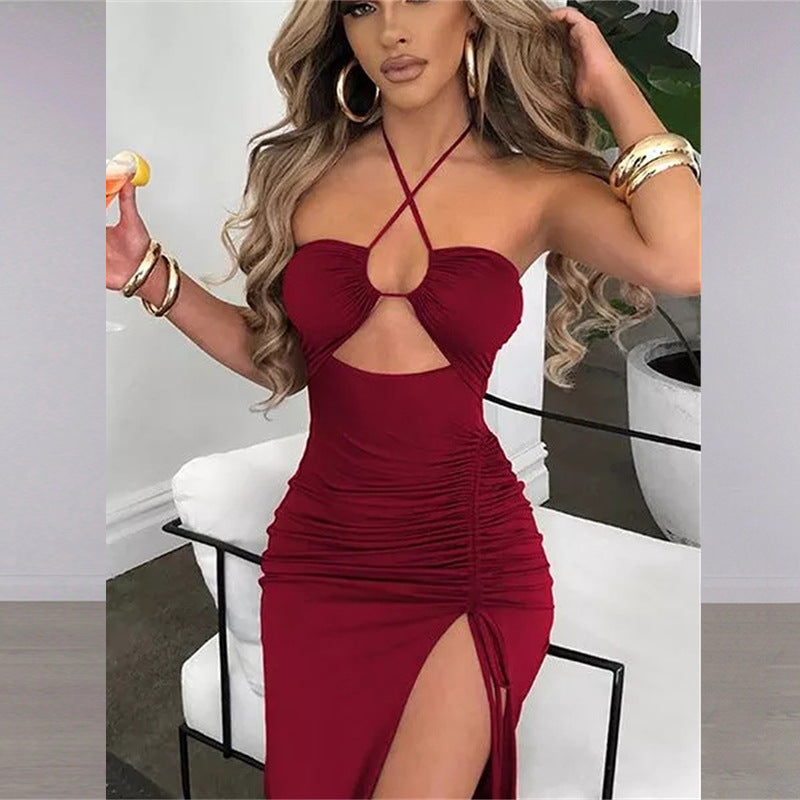 The Sultry Halter Cutout Ruched Maxi Dress
