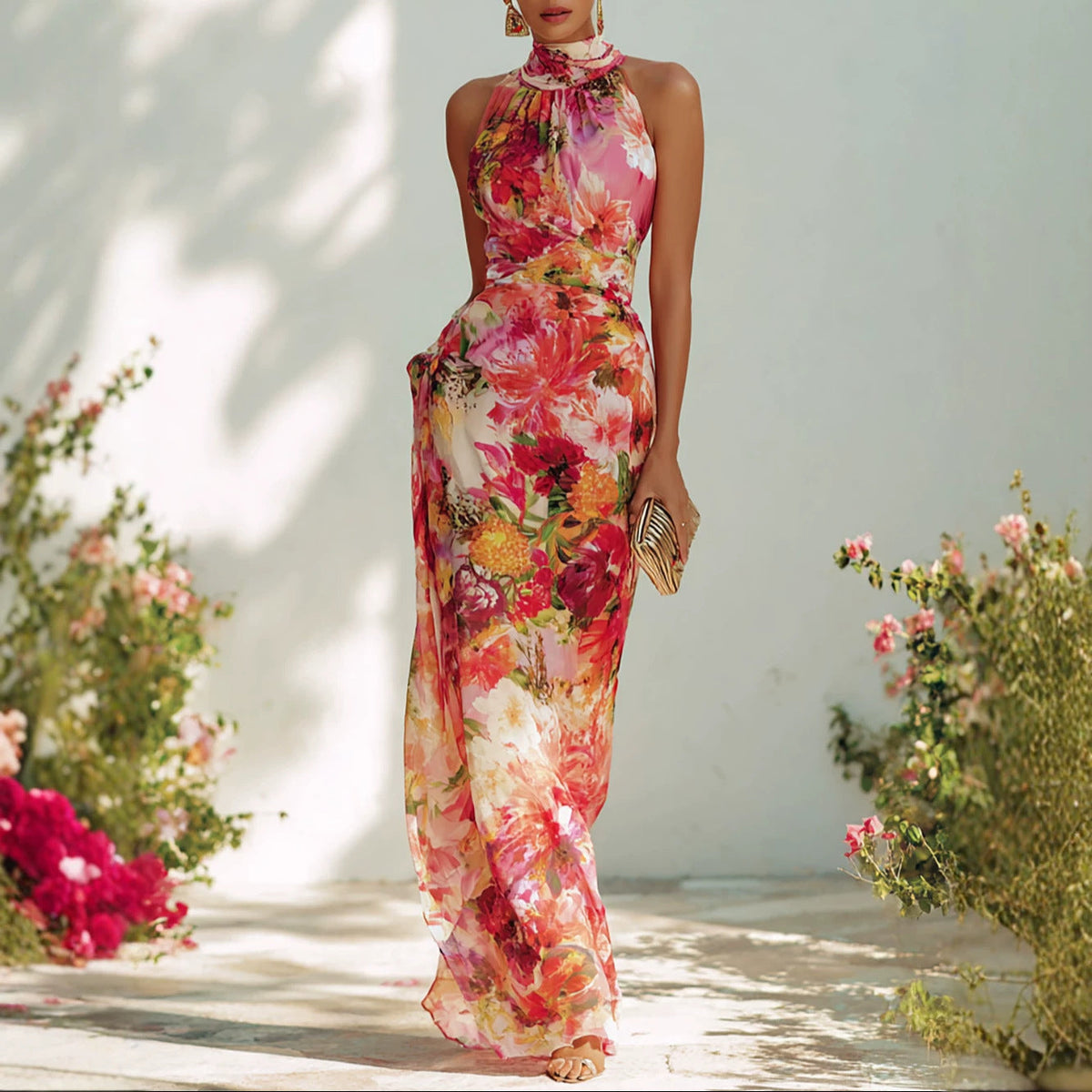 The Garden Gala Floral Halter Maxi Dress