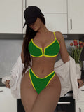 Color-Block Contrast Trim V-Wire Push-Up Bikini Set | High-Cut Cheeky Bottoms, Sporty-Chic & Resort Luxe