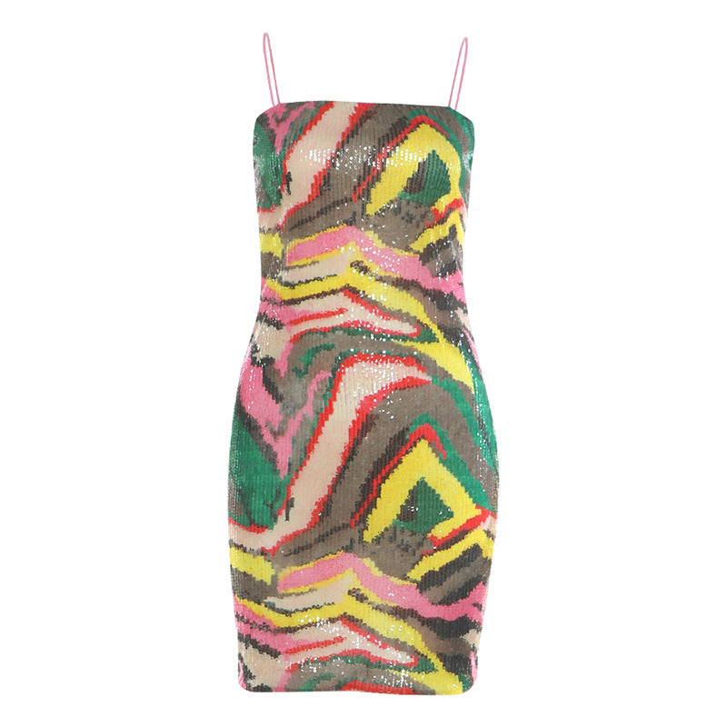Multicolour Abstract Sequin Bodycon Mini Dress