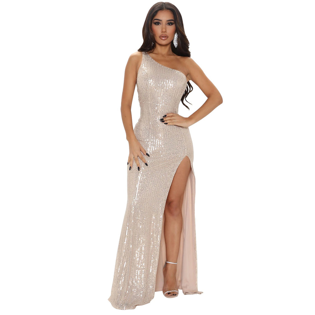The Starlit Beaded One-Shoulder Maxi Dress